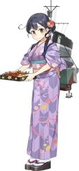 Rule 34 | 10s, 1girl, alternate hairstyle, anchor, animal, bento, black hair, blush, brown eyes, drew (drew213g), floral print, food, full body, hair bun, hair ornament, hair up, hairpin, holding, japanese clothes, kantai collection, kimono, lobster, looking at viewer, lunchbox, machinery, new year, obi, official art, sandals, sash, simple background, single hair bun, sleeves pushed up, smile, socks, solo, standing, tabi, tasuki, transparent background, ushio (kancolle), ushio kai ni (kancolle), white background, white socks