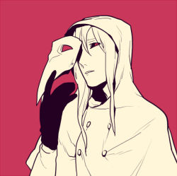 Rule 34 | 1boy, androgynous, bad id, bad pixiv id, black sclera, colored sclera, gloves, hood, hooded, jotman, looking at viewer, male focus, mask, unworn mask, monochrome, parted lips, plague doctor, red background, red eyes, red theme, scp-049, scp foundation, simple background, solo