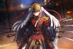 Rule 34 | 10s, 1girl, altair (re:creators), city, city lights, fate (series), long hair, military, military uniform, re:creators, red eyes, sendo (sendrawz), silver hair, solo, sword, uniform, unlimited blade works (fate), weapon