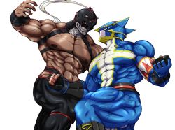 Rule 34 | 2boys, abs, absurdres, bara, belt, biceps, bodysuit, chest belt, covered face, dekoi683, feet out of frame, fighting, fighting stance, fingerless gloves, gloves, highres, large pectorals, leather, leather belt, looking at another, male focus, manly, mask, masked, mature male, multiple boys, muscular, muscular male, nipples, original, pants, pectorals, puffy chest, thick arms, thick thighs, thighs, tight clothes, transparent background, veins, veiny arms, wristband