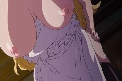 Rule 34 | animated, animated gif, apron, blonde hair, bouncing breasts, breasts, censored, character request, clothed sex, curvy, covered erect nipples, huge breasts, ikoku na retro, long hair, naked apron, nipples, sex, thighhighs, vaginal