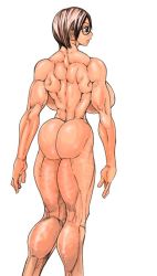 Rule 34 | 1girl, ass, back turned, backboob, glasses, megumi 77, muscular, nude, short hair