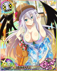 Rule 34 | 1girl, blue eyes, breasts, card (medium), cleavage, high school dxd, large breasts, long hair, rossweisse, sarong, white hair