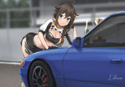 Rule 34 | 1girl, ahoge, alternate costume, bandeau, black bandeau, black gloves, black hair, black skirt, blue eyes, braid, breasts, car, commission, cropped jacket, driftkingtw, gloves, hair flaps, hair over shoulder, headphones, jacket, kantai collection, medium breasts, miniskirt, motor vehicle, nissan, nissan s13 silvia, nissan silvia, nissan silvia s13, open clothes, open jacket, pencil skirt, race queen, shigure (kancolle), shigure kai ni (kancolle), short sleeves, skirt, solo, sports car, white jacket
