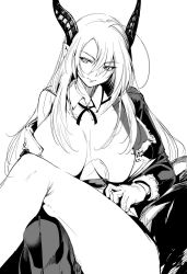 Rule 34 | 1girl, beast dominator, breasts, horns, large breasts, monochrome, pointy ears, shadowverse, solo, vampire