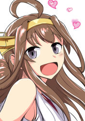 Rule 34 | 10s, 1girl, ahoge, bare shoulders, blue eyes, brown hair, heart, kantai collection, kongou (kancolle), long hair, looking at viewer, open mouth, shigure ryuunosuke, simple background, smile, solo, upper body