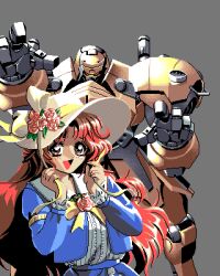 1990s_(style) bow flower game_cg hat hat_bow hat_flower hat_ribbon mecha ningyou_tsukai_2 pixel_art red_hair retro_artstyle ribbon robot yokota_mamoru