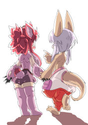 Rule 34 | 2girls, animal ears, artist request, character request, furry, highres, made in abyss, mitty (made in abyss), multiple girls, nanachi (made in abyss), pink hair, short hair, alternate universe, white hair