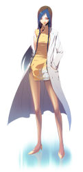 Rule 34 | 1boy, androgynous, bad id, bad pixiv id, blue hair, braid, brown hair, china dress, chinese clothes, coat, copyright request, crossdressing, dress, full body, hands in pockets, high heels, lab coat, long hair, looking at viewer, male focus, multicolored hair, pantyhose, pencil skirt, red eyes, shion (kof), shoes, simple background, skirt, smirk, snk, solo, standing, the king of fighters, trap, twin braids, two-tone hair, very long hair, yoshii