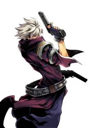 Rule 34 | 00s, 1boy, dungeon and fighter, gloves, gun, gunner (dungeon and fighter), gunner (sekaiju), highres, male focus, official art, ress, shoulder pads, simple background, smile, solo, weapon, white background, white hair