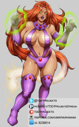 Rule 34 | 1girl, breasts, dc comics, large breasts, long hair, muramasa (artist), orange hair, parted lips, solo, standing, starfire, teen titans