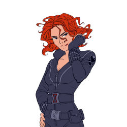 Rule 34 | 1girl, avengers (series), belt, belt pouch, black widow, bodysuit, breasts, cleavage, fingerless gloves, flat color, full-length zipper, gloves, hand on own hip, marvel, marvel cinematic universe, multiple belts, natasha romanoff, pouch, red hair, short hair, small breasts, solo, standing, veter, zipper