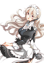 Rule 34 | 1girl, absurdres, commentary, corrin (female) (fire emblem), corrin (fire emblem), fire emblem, fire emblem fates, from side, highres, juliet sleeves, long hair, long sleeves, looking to the side, maid, maid day, maid headdress, misu kasumi, nintendo, open mouth, pointy ears, puffy sleeves, red eyes, simple background, solo, white background, white hair