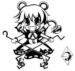 Rule 34 | 1girl, animal ears, female focus, full body, greyscale, monochrome, mouse (animal), mouse ears, mouse tail, nazrin, rajigaku, simple background, solo, standing, tail, touhou, white background