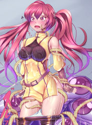 Rule 34 | 1girl, clothes pull, fingerless gloves, fire emblem, fire emblem awakening, gloves, harihisa, long hair, nintendo, open mouth, panties, pants, pants pull, panty pull, pink eyes, pink hair, restrained, severa (fire emblem), solo, tentacles, tentacles, tentacles under clothes, twintails, underwear, white panties