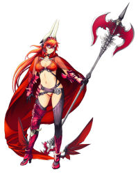 Rule 34 | 1girl, ankle wings, armor, belt, bikini armor, boots, breasts, cape, covered erect nipples, demon girl, full body, gloves, halberd, horns, huge weapon, knee boots, large breasts, navel, nishii (damnedrive), nitroplus, official art, pointy ears, polearm, purple eyes, red hair, revealing clothes, satan (sin nanatsu no taizai), satan (the seven deadly sins), sin nanatsu no taizai, solo, standing, the seven deadly sins, thighhighs, vambraces, weapon, wings