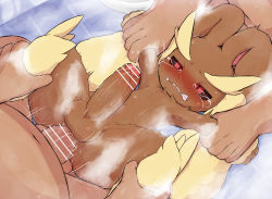Rule 34 | 3boys, anal, animal hands, animal nose, arm grab, bar censor, blush, body fur, brown fur, censored, clenched teeth, creatures (company), crying, crying with eyes open, erection, foreskin, from above, furry, furry male, furry with non-furry, game freak, gen 4 pokemon, half-closed eyes, highres, interspecies, leg grab, lopunny, lying, male focus, male penetrated, missionary, multiple boys, multiple penises, nintendo, nude, on back, parted lips, penis, pokemon, pokemon (creature), pokephilia, precum, rabbit boy, rabbit ears, red eyes, restrained, sex, solo focus, spread legs, sweat, tears, teeth, testicles, veins, veiny penis, wavy mouth, yaoi, yellow fur, yousan (pixiv540898)