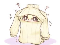 Rule 34 | 10s, 1girl, ?, blonde hair, brown eyes, commentary request, covered mouth, hair between eyes, jako (jakoo21), kantai collection, md5 mismatch, meme attire, open-chest sweater, oversized clothes, simple background, solo, sweater, white background, you&#039;re doing it wrong, yuudachi (kancolle)