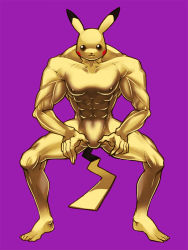 Rule 34 | 32nd, :3, bad id, bad pixiv id, creatures (company), game freak, gen 1 pokemon, male focus, manly, muscular, nintendo, no humans, pikachu, pikadorf, pokemon, pokemon (creature), purple background, simple background, solo, what