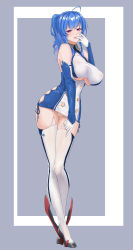 Rule 34 | 1girl, absurdres, ahoge, argyle, argyle clothes, argyle cutout, azur lane, bare shoulders, blue dress, blue gloves, blue hair, blush, breasts, buttons, cleavage, clothing cutout, collarbone, covered erect nipples, dress, elbow gloves, fingers to mouth, full body, garter straps, gloves, grey background, high heels, highres, large breasts, lazgear, legs, long hair, looking at viewer, open mouth, panties, purple eyes, short dress, sidelocks, smile, solo, st. louis (azur lane), taut clothes, taut dress, thighhighs, two-tone background, two-tone dress, underboob, underboob cutout, underwear, white background, white dress, white gloves, white panties, white thighhighs