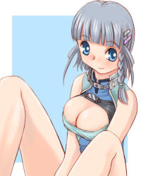 Rule 34 | banpresto, blue eyes, breasts squeezed together, breasts, cleavage, hoshikuzu junction, huge breasts, large breasts, seolla schweizer, smile, solo, super robot wars