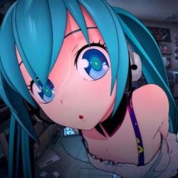 Rule 34 | 1girl, bare shoulders, blue eyes, blue hair, hatsune miku, headphones, looking at viewer, lowres, redial (vocaloid), room, screencap, vocaloid