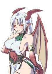 Rule 34 | 1girl, blue hair, blush, breasts, dragon girl, dragon horns, dragon tail, dragon wings, earrings, highres, horns, jewelry, kiasa, long hair, pointy ears, red eyes, scales, sideboob, simple background, slit pupils, solo, tail, wings
