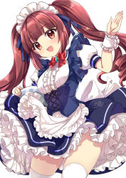 Rule 34 | 1girl, blush, bow, bowtie, breasts, brown eyes, brown hair, hanazono yurine, highres, hinata momo, jashin-chan dropkick, long hair, looking at viewer, maid, maid headdress, open mouth, red bow, red bowtie, small breasts, smile, solo, thighhighs, twintails, white thighhighs