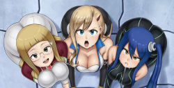 Rule 34 | 3girls, breasts, clarisse layer, cleavage, cum, eden&#039;s zero, enenra, eye contact, facial, highres, huge breasts, labilia christy, large breasts, looking at another, multiple girls, pov, rebecca bluegarden