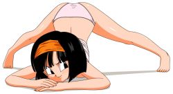 Rule 34 | 1girl, ass, bare arms, bare legs, bare shoulders, barefoot, black eyes, black hair, blunt bangs, breasts, dragon ball, dragon ball gt, dragon ball heroes, facing viewer, feet, female focus, full body, hairband, hakufu44, jack-o&#039; challenge, looking to the side, matching hair/eyes, meme, orange hairband, pan (dragon ball), pan (xeno), panties, pink panties, pov, shirt, short hair, small breasts, smile, solo focus, spread legs, top-down bottom-up, underwear