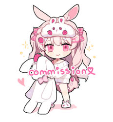 Rule 34 | 1girl, animal ear fluff, animal ears, animal slippers, bare shoulders, blush, bow, rabbit ears, bunny slippers, chibi, closed mouth, colored shadow, commission, food print, full body, hair bow, hair ornament, heart, long hair, moffle (ayabi), off shoulder, original, panties, pink bow, pink eyes, pink hair, pink panties, print bow, print panties, shadow, slippers, smile, solo, standing, strawberry panties, strawberry print, stuffed animal, stuffed rabbit, stuffed toy, sweater, two side up, underwear, very long hair, white background, white footwear, white sweater, x hair ornament