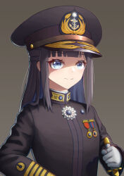 Rule 34 | 1girl, absurdres, black hair, blue eyes, hearts of iron, high collar, highres, holding, holding sword, holding weapon, huihuang rongyao, kaiserreich, kuomintang, light smile, medal, military uniform, naval uniform, portrait, sword, uniform, wang jingwei, weapon, world war ii
