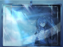 Rule 34 | 1girl, absurdres, against glass, black coat, coat, collarbone, commentary, english commentary, grey hair, hair between eyes, highres, honkai: star rail, honkai (series), long hair, long sleeves, looking at viewer, open clothes, open coat, parted lips, reflection, shirt, sidelocks, sky, solo, space, star (sky), starry sky, stelle (honkai: star rail), trailblazer (honkai: star rail), train, white shirt, window, yellow eyes, zx961219