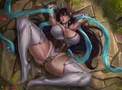 Rule 34 | anus, ass, boots, breasts, clothes, divine sword irelia, ecoas, high heel boots, high heels, highres, huge ass, huge breasts, irelia, league of legends, looking at viewer, lying, nail polish, revealing clothes, thigh boots, thighhighs, wide sleeves