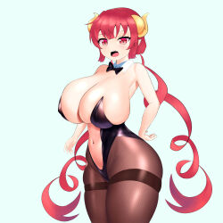 Rule 34 | absurdres, alternate body size, breasts, dragon girl, dragonista, drill hair, highres, horns, huge breasts, ilulu (maidragon), kobayashi-san chi no maidragon, red eyes, red hair, thick thighs, thighs, twin drills, twintails, wide hips