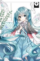 Rule 34 | 1girl, absurdres, aqua dress, aqua eyes, aqua hair, aqua ribbon, black capelet, blood, bloody weapon, capelet, cowboy shot, cross, crying, crying with eyes open, dagger, dress, fish, hair ribbon, hatsune miku, highres, holding, holding dagger, holding knife, holding weapon, ille (xcpa7325), knife, long hair, looking at viewer, monocle, parted lips, partially colored, ribbon, solo, song name, standing, tears, torn clothes, treble clef, twintails, very long hair, vocaloid, weapon, white sleeves