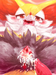 Rule 34 | 1girl, aftersex, animal ears, anus, artist request, blush, braixen, censored, creatures (company), cum, cum in pussy, drooling, erection, fangs, flat chest, fox ears, fox tail, furry, furry female, game freak, gen 6 pokemon, half-closed eyes, looking at viewer, mosaic censoring, nintendo, nipples, no humans, open mouth, penis, pokemon, pokemon (creature), pokemon xy, pussy, red eyes, saliva, solo, spread legs, tail, tears, teeth, tongue, uvula