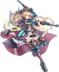 Rule 34 | 1girl, aiming, artist request, black ribbon, blonde hair, blue dress, blue eyes, boots, capelet, castle, crown, dress, dual wielding, flower, full body, gun, hair between eyes, hair flower, hair ornament, hair ribbon, high ponytail, holding, holding gun, holding weapon, kronborg (oshiro project), long hair, looking at viewer, official art, oshiro project:re, oshiro project:re, platform boots, platform footwear, ribbon, solo, thigh boots, thighhighs, transparent background, very long hair, weapon
