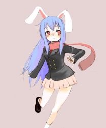 Rule 34 | 1girl, animal ears, bad id, bad pixiv id, blue hair, female focus, oza watto, rabbit ears, red eyes, reisen udongein inaba, scarf, simple background, skirt, solo, touhou
