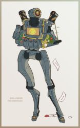 Rule 34 | 1boy, anniversary, apex legends, arms behind back, copyright name, flower, highres, humanoid robot, letter, looking to the side, no humans, one-eyed, orange eyes, pathfinder (apex legends), red flower, robot, science fiction, shun (legendshun7), solo, standing, yellow flower