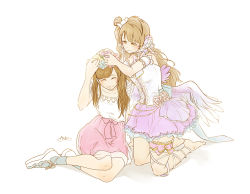 Rule 34 | 10s, 2girls, a-shi (lion81923), angel wings, barefoot, bow, brown eyes, brown hair, cross-laced clothes, cross-laced legwear, flower, frilled legwear, full body, hair flower, hair ornament, kneeling, long hair, love live!, love live! school idol festival, love live! school idol project, minami kotori, multiple girls, one side up, rose, shoes, sitting, skirt, uchida aya, voice actor, voice actor connection, wings, x hair ornament