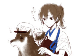 Rule 34 | 10s, 1girl, admiral (kancolle), bad id, bad pixiv id, comb, comic, dog, brushing hair, hat, japanese clothes, kaga (kancolle), kantai collection, lor968, monochrome, muneate, non-human admiral (kancolle), side ponytail