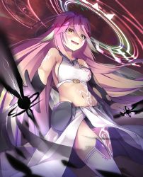 Rule 34 | 10s, 1girl, angel wings, asymmetrical legwear, bad id, bad nicoseiga id, blush, breasts, bridal gauntlets, spiked halo, crop top, cross, drooling, feathered wings, fuchima, gloves, halo, highres, jibril (no game no life), long hair, low wings, magic circle, midriff, mismatched legwear, navel, no game no life, pink hair, saliva, sideboob, solo, symbol-shaped pupils, tattoo, thighhighs, very long hair, white wings, wing ears, wings, yellow eyes