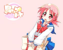 Rule 34 | bag, blush, bow, hair ornament, mikage (curry berg dish), open mouth, pink eyes, pink hair, school uniform, serafuku, skirt, solo, wallpaper, whip note