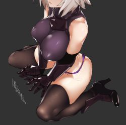 Rule 34 | 1girl, absurdres, black thighhighs, boots, breasts, collar, fate/grand order, fate (series), gauntlets, head out of frame, high heel boots, high heels, highres, jeanne d&#039;arc (fate), jeanne d&#039;arc alter (avenger) (fate), jeanne d&#039;arc alter (fate), large breasts, mash kyrielight, metal collar, poriuretan, short hair, silver hair, sitting, thighhighs, thighs, wariza