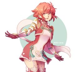 Rule 34 | 1girl, commission, cowboy shot, elbow gloves, fire emblem, fire emblem fates, garter straps, gloves, hinoka (fire emblem), looking at viewer, nintendo, red hair, scarf, simple background, smile, solo, standing, thighhighs