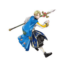 Rule 34 | 1boy, alfred (fire emblem), ascot, blonde hair, cape, fire emblem, fire emblem engage, fire emblem heroes, full body, green eyes, high collar, holding, holding weapon, long sleeves, male focus, nintendo, official art, polearm, short hair, solo, spear, weapon, white background