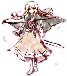 Rule 34 | 1girl, blonde hair, cape, female focus, final fantasy, final fantasy tactics, full body, gradient background, highres, long hair, milleuda folles, rice (pixiv436521), skirt, solo, white background