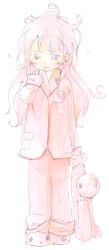 blush long_hair messy_hair original pajamas pink_eyes pink_hair shipu_(toppintetratorten) sketch sleepy slippers solo stuffed_animal stuffed_toy