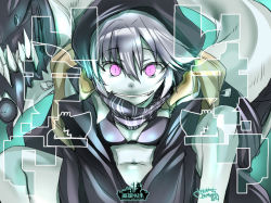 Rule 34 | 10s, 1girl, abyssal ship, bad id, bad pixiv id, grin, hood, hooded jacket, jacket, kantai collection, looking at viewer, pale skin, pink eyes, re-class battleship, short hair, silver hair, slit pupils, smile, solo, tail, teeth, tokita monta